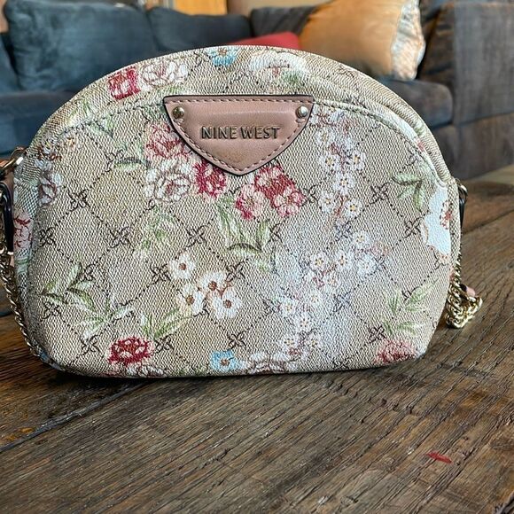 Nine West Beige, Tan & Gold Peyton Floral Mini Crossbody Bag - Picture 6 of 16